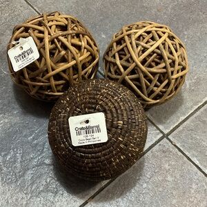 Crate&Barrel Natural Rattan Decorative Spheres - Brown